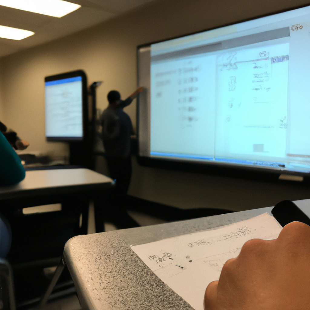 Aula presencial moderna con estudiantes y docente